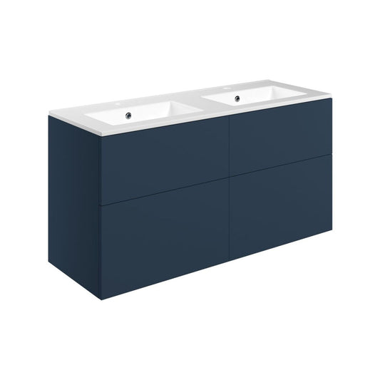 Tavira 1210mm Wall Hung 4 Drawer Basin Unit & 2 Tap Hole Basin - Matt Deep Blue