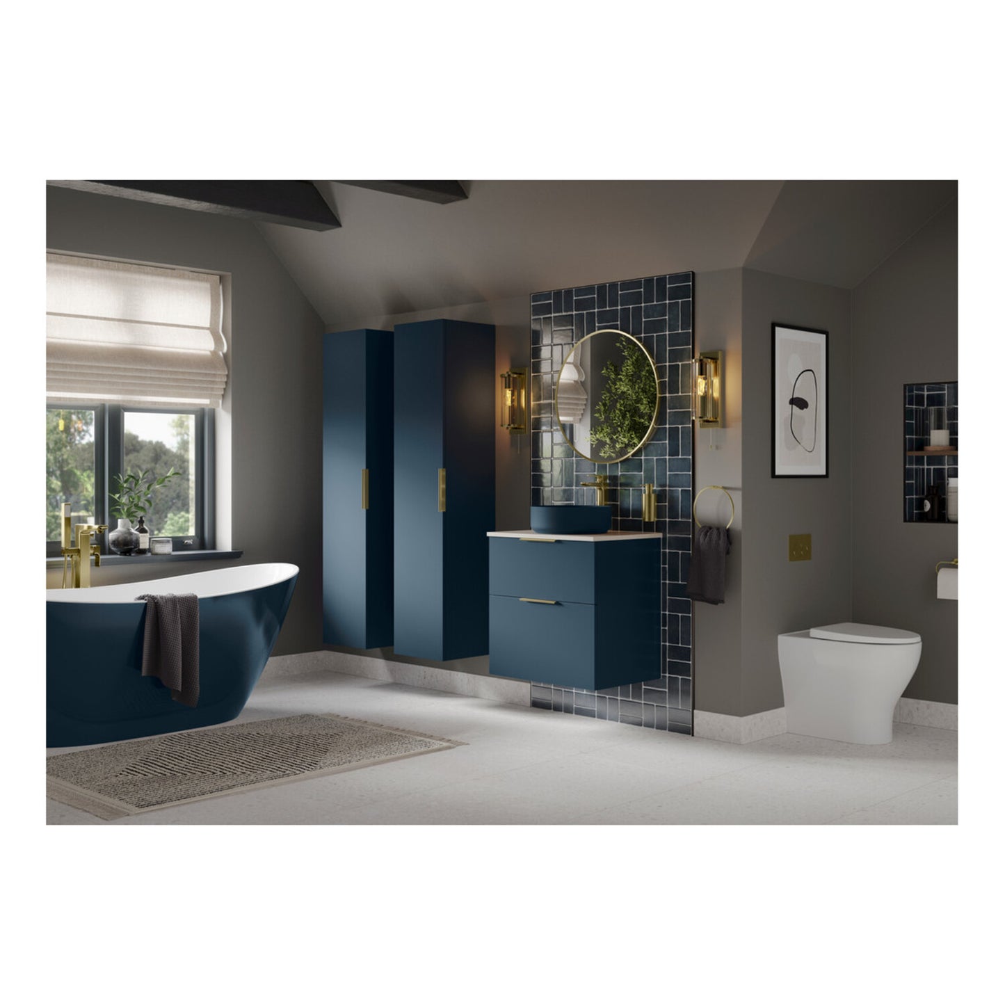 Tavira 1210mm Wall Hung 4 Drawer Basin Unit & 2 Tap Hole Basin - Matt Deep Blue