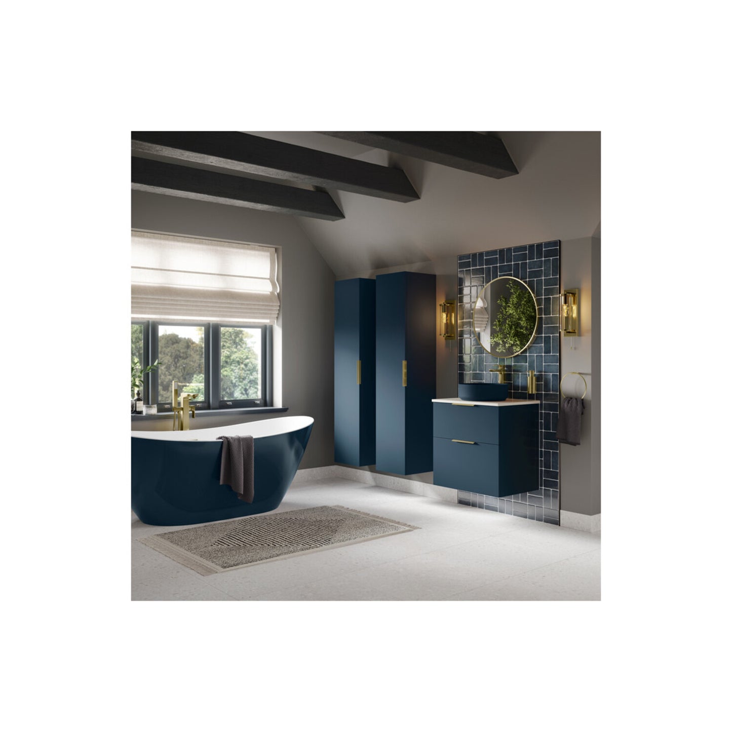 Tavira 1210mm Floor Standing 4 Door Basin Unit & 2 Tap Hole Basin - Matt Deep Blue
