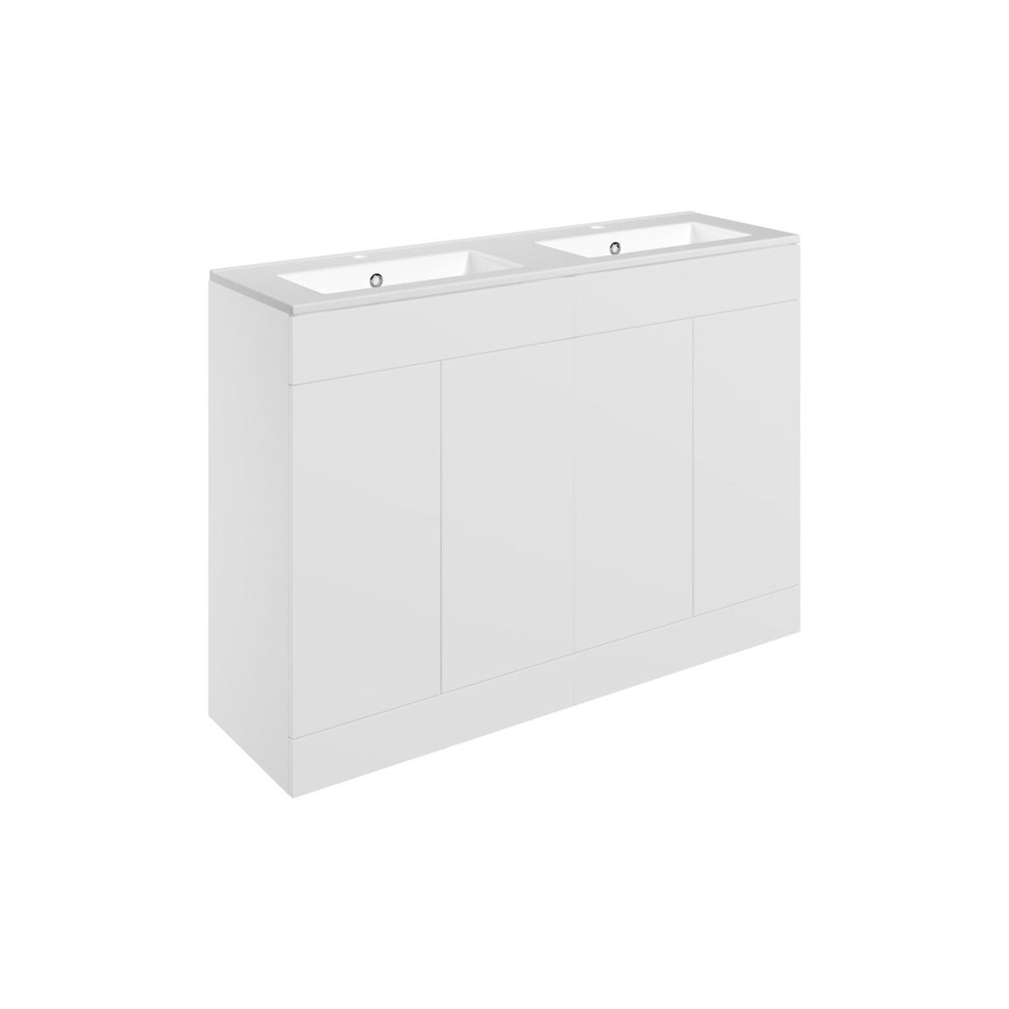 Tavira 1210mm Floor Standing 4 Door Basin Unit & 2 Tap Hole Basin - Matt White