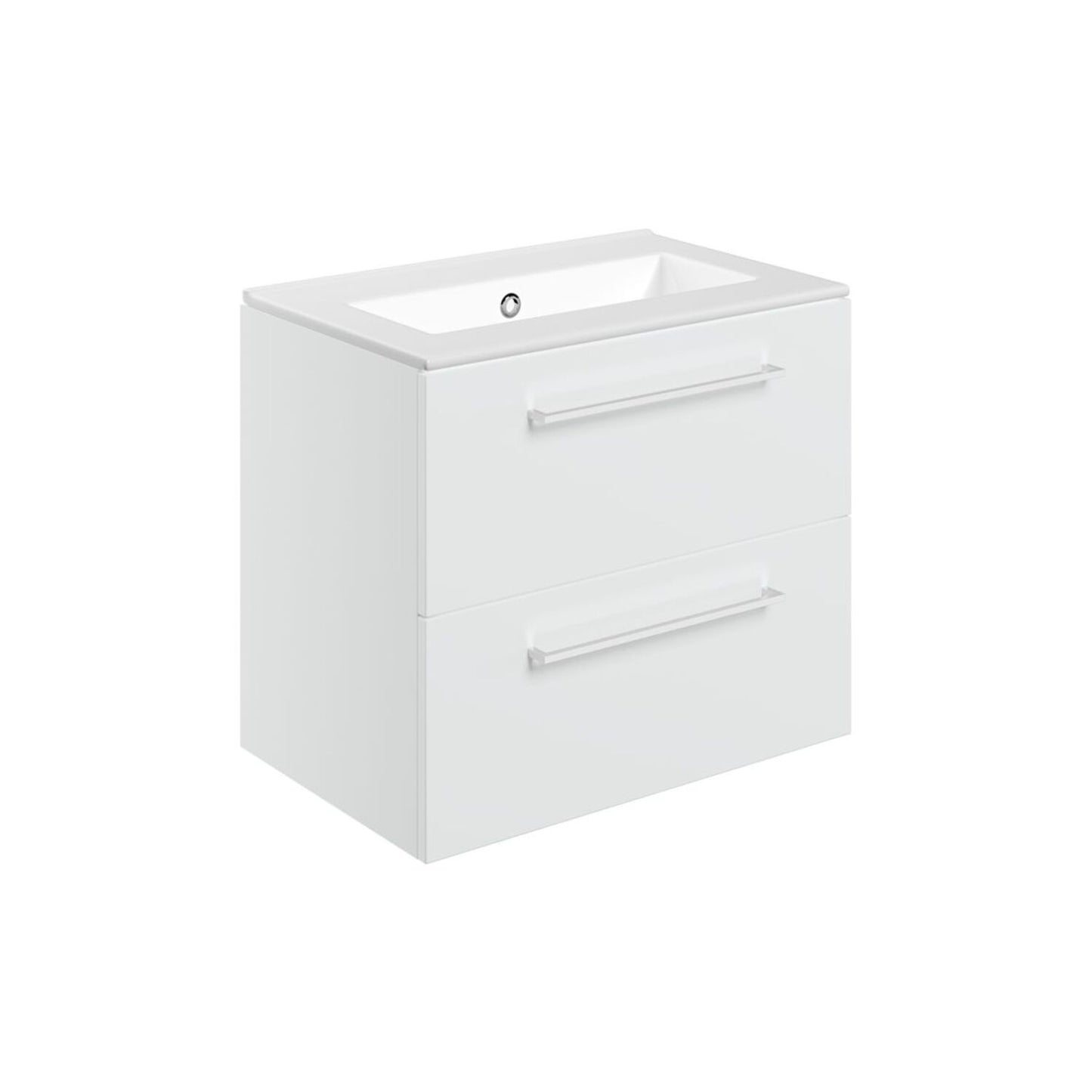 Zenari 610mm Wall Hung 2 Drawer Basin Unit & 0 Tap Hole Thin Edge Basin - White Gloss