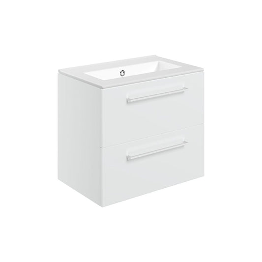 Zenari 610mm Wall Hung 2 Drawer Basin Unit & 0 Tap Hole Thin Edge Basin - White Gloss