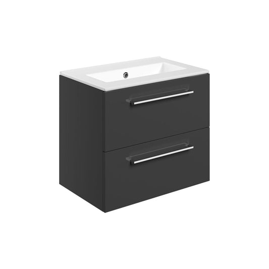 Zenari 610mm Wall Hung 2 Drawer Basin Unit & 0 Tap Hole Thin Edge Basin - Anthracite Gloss