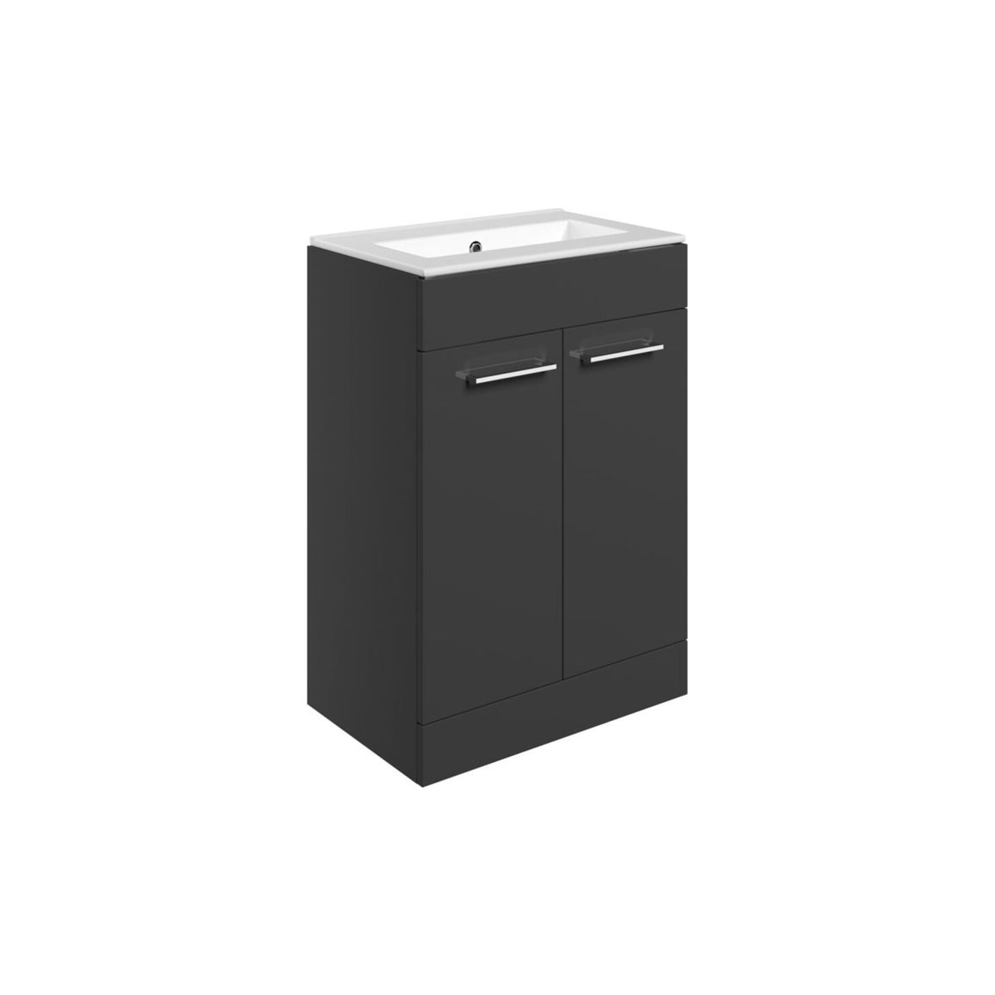 Zenari 610mm Floor Standing 2 Door Basin Unit & 0 Tap Hole Thin Edge Basin - Anthracite Gloss