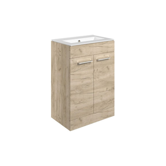 Zenari 610mm Floor Standing 2 Door Basin Unit & 0 Tap Hole Thin Edge Basin - Oak