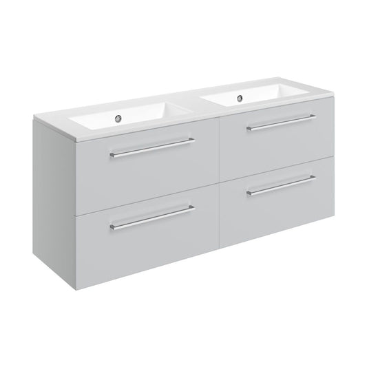 Zenari 1210mm Wall Hung 4 Drawer Basin Unit & 0 Tap Hole Thin Edge Basin - Grey Gloss
