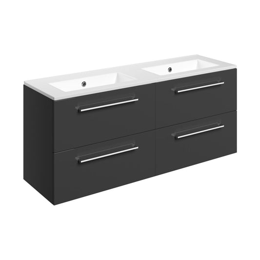 Zenari 1210mm Wall Hung 4 Drawer Basin Unit & 0 Tap Hole Thin Edge Basin - Anthracite Gloss
