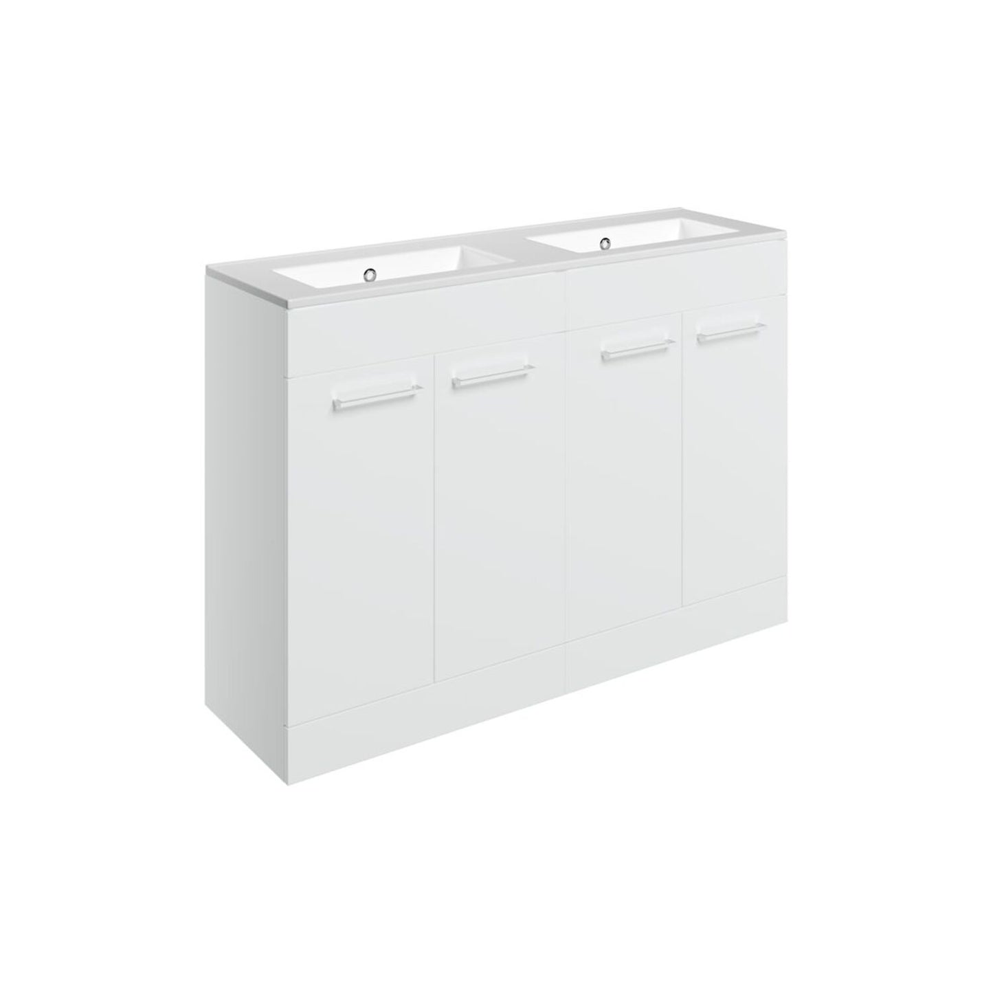 Zenari 1210mm Floor Standing 4 Door Basin Unit & 0 Tap Hole Thin Edge Basin - White Gloss