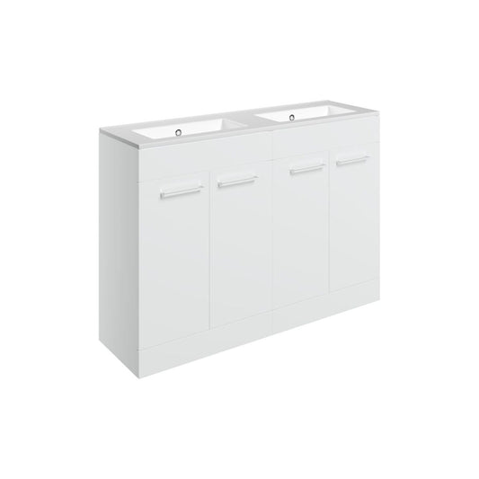 Zenari 1210mm Floor Standing 4 Door Basin Unit & 0 Tap Hole Thin Edge Basin - White Gloss