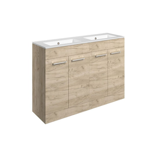 Zenari 1210mm Floor Standing 4 Door Basin Unit & 0 Tap Hole Thin Edge Basin - Oak