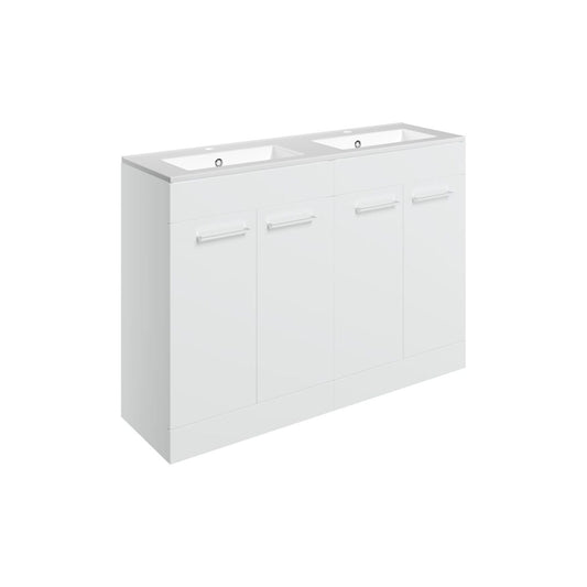 Zenari 1210mm Floor Standing 4 Door Basin Unit & 2 Tap Hole Thin Edge Basin - White Gloss