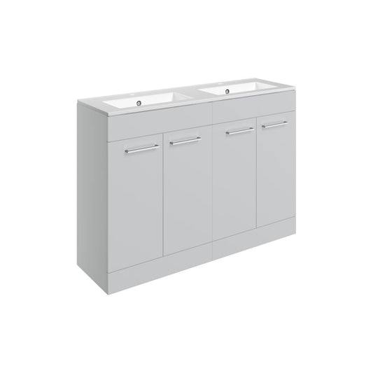 Zenari 1210mm Floor Standing 4 Door Basin Unit & 2 Tap Hole Thin Edge Basin - Grey Gloss