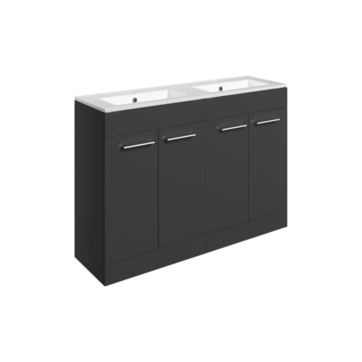 Zenari 1210mm Floor Standing 4 Door Basin Unit & 2 Tap Hole Thin Edge Basin - Anthracite Gloss