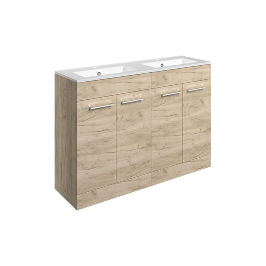 Zenari 1210mm Floor Standing 4 Door Basin Unit & 2 Tap Hole Thin Edge Basin - Oak