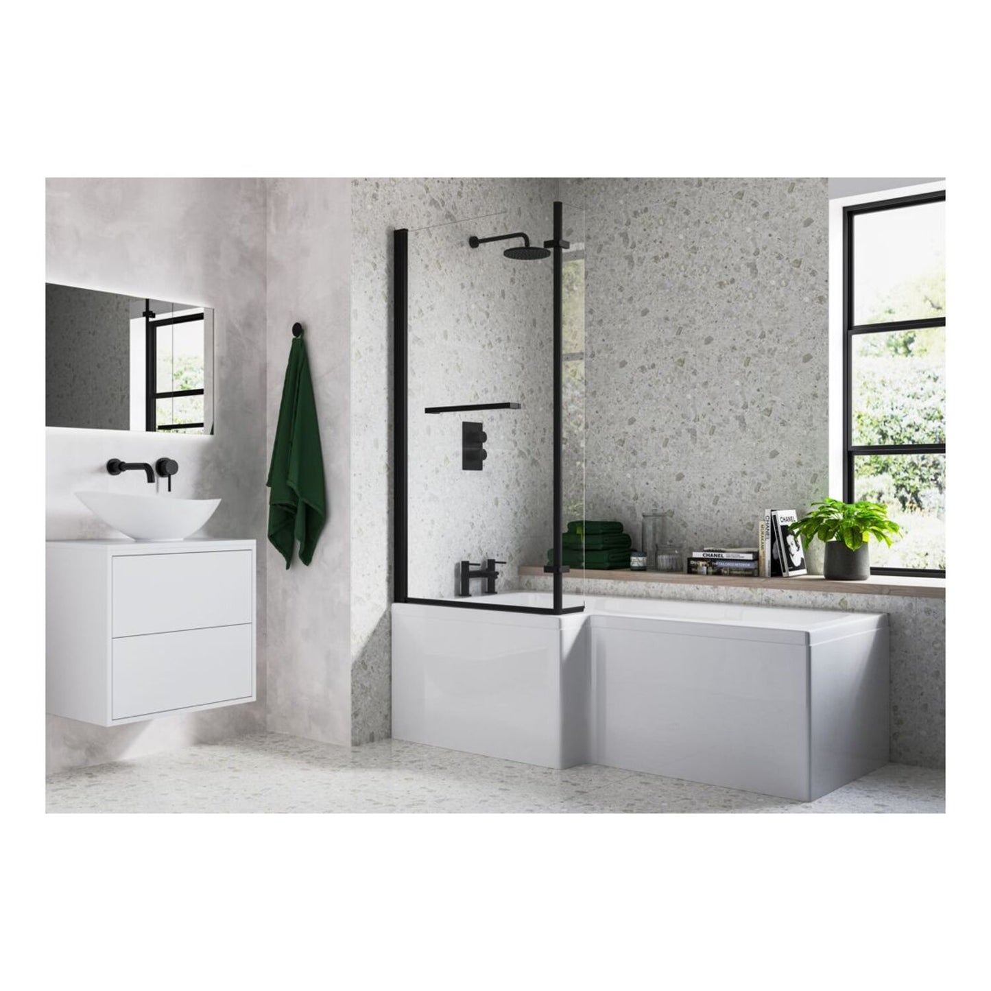 Vessari L Shape 0 Tap Hole Shower Bath Pack L 1700 X W 850 X H 560mm