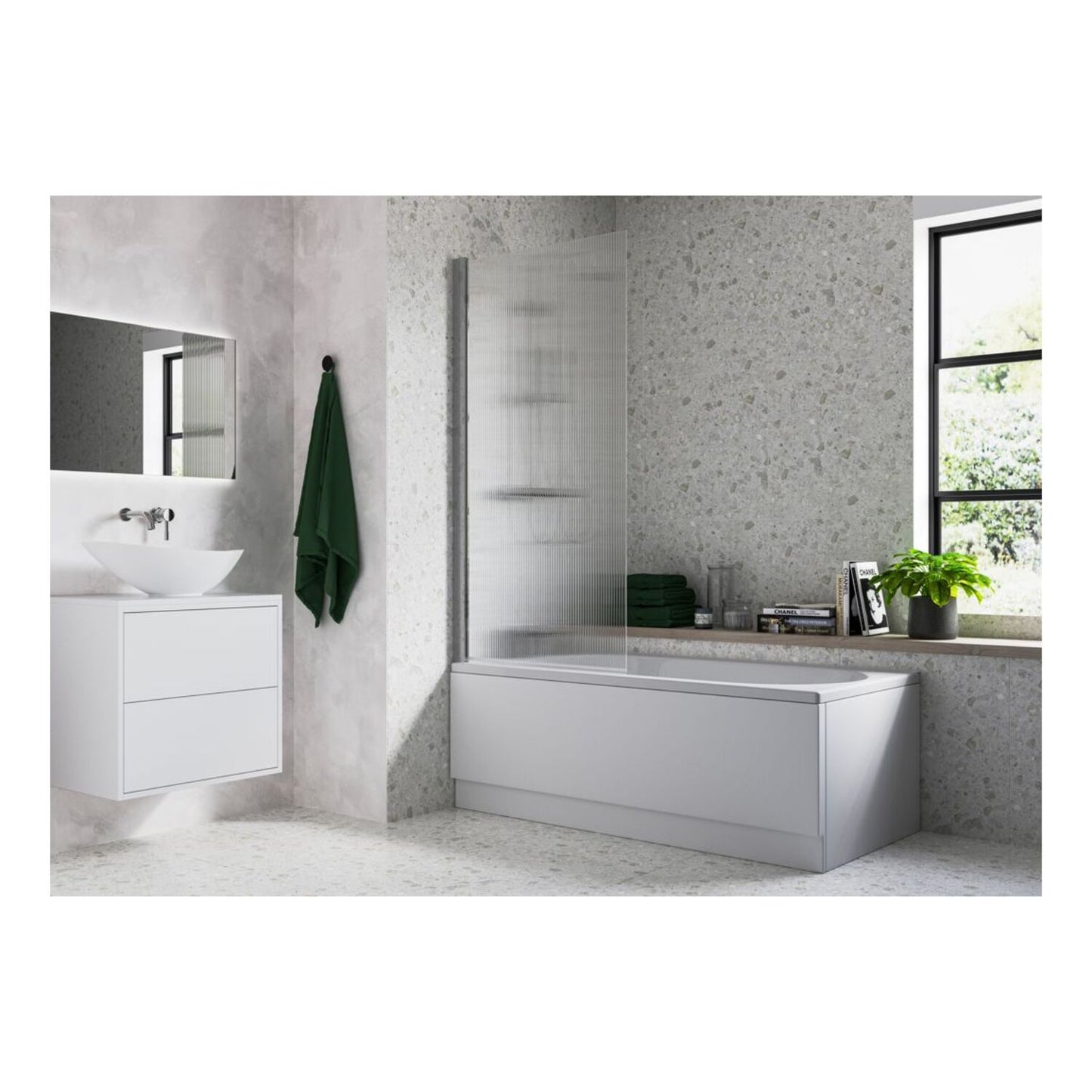 Fluted Single Straight Bath Screen (5mm)