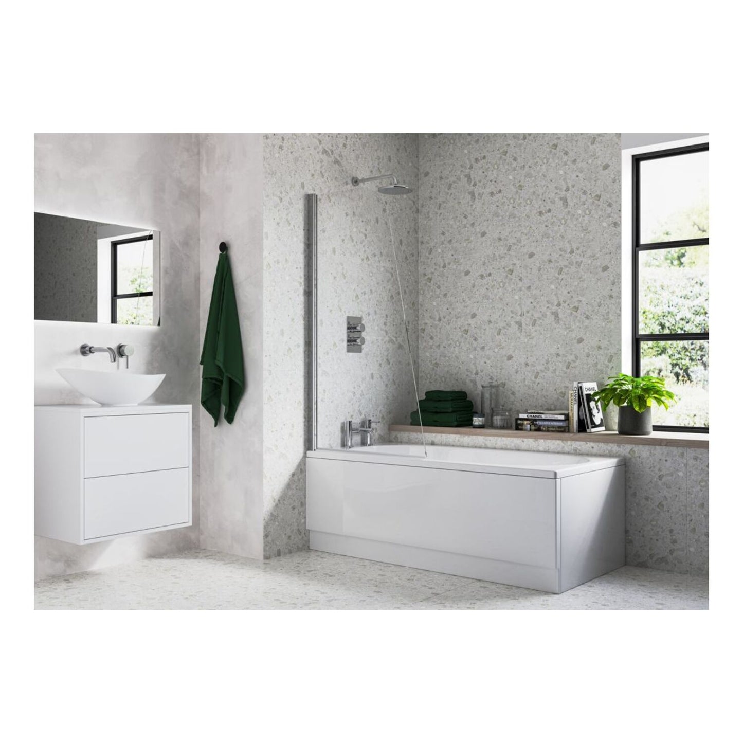 Sail Bath Screen (6mm) 800X1400mm - Chrome