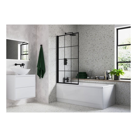 Square Grid Bath Screen (6mm) 800X1400mm - Black