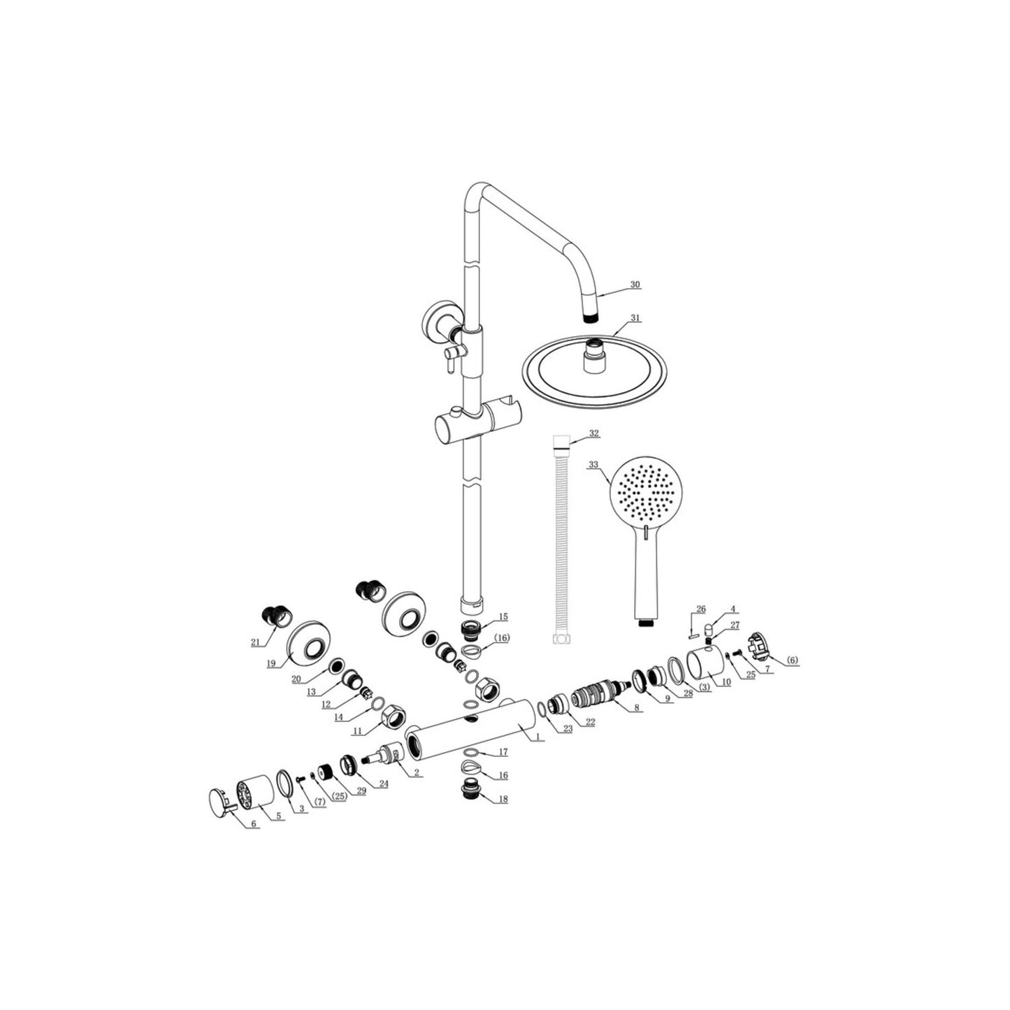 Round Thermostatic Bar Mixer W/Riser Kit
