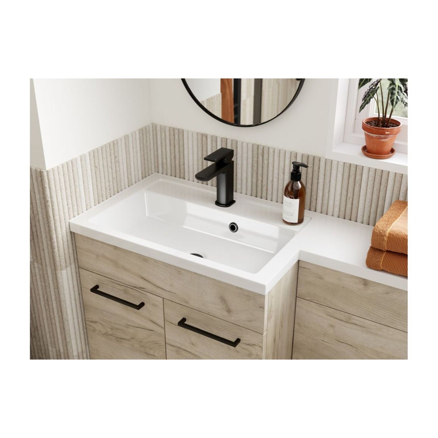 Varya 900mm F/S L-Shape Pack & Basin (RH) - Oak