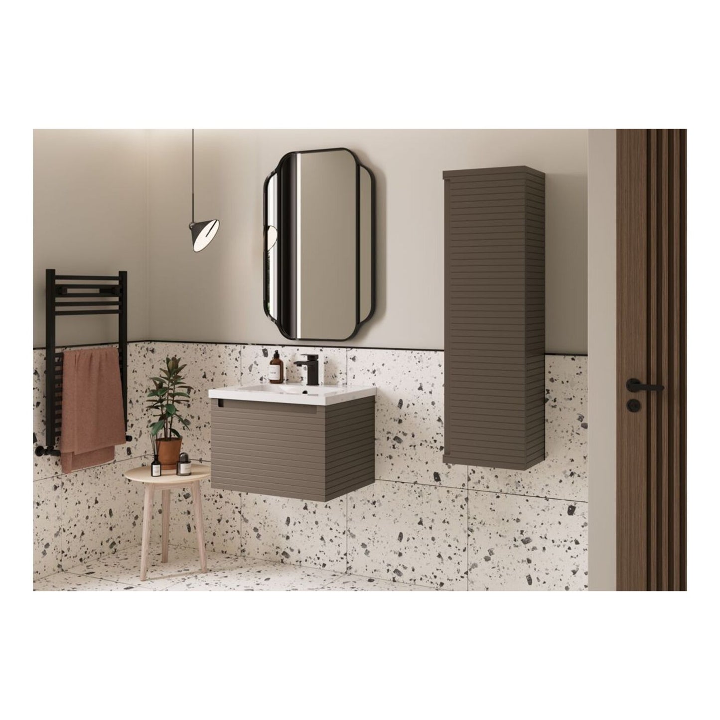Delari 615mm Wall Hung 1 Drawer Basin Unit & 0 Tap Hole Thin Edge Basin - Matt Taupe