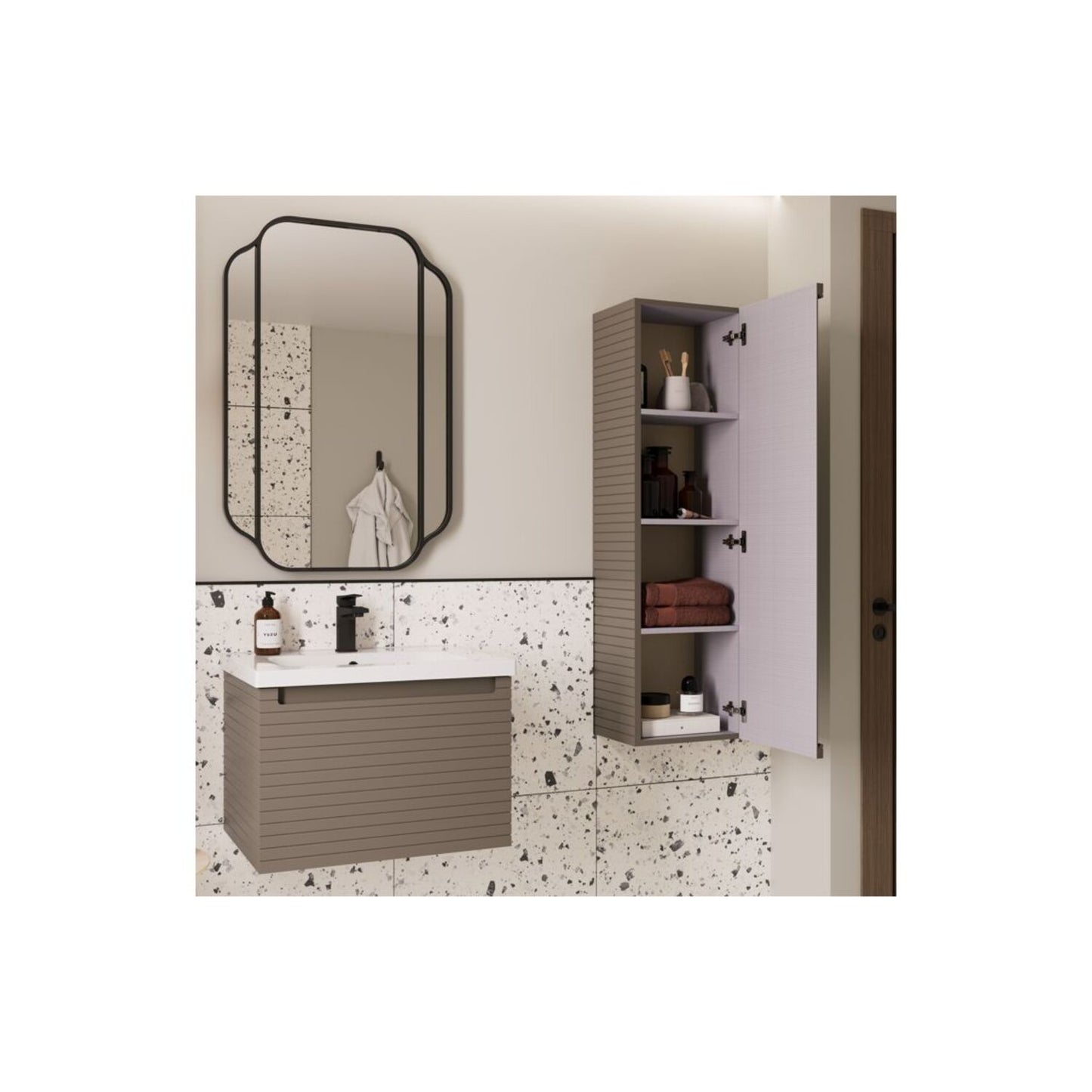 Delari 615mm Wall Hung 1 Drawer Basin Unit & 1 Tap Hole Basin - Matt Taupe