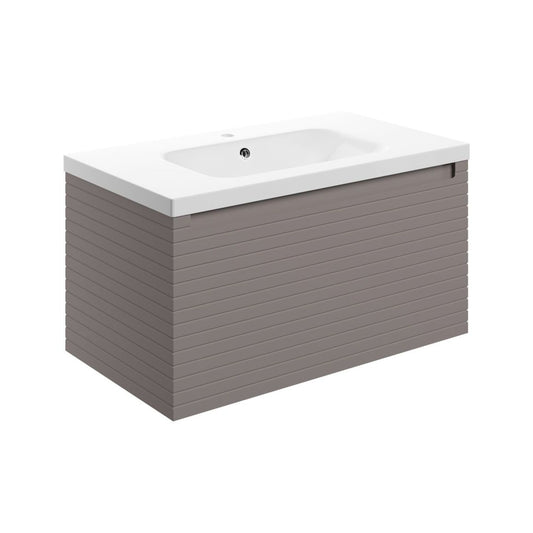 Delari 815mm Wall Hung 1 Drawer Basin Unit & 1 Tap Hole Basin - Matt Taupe