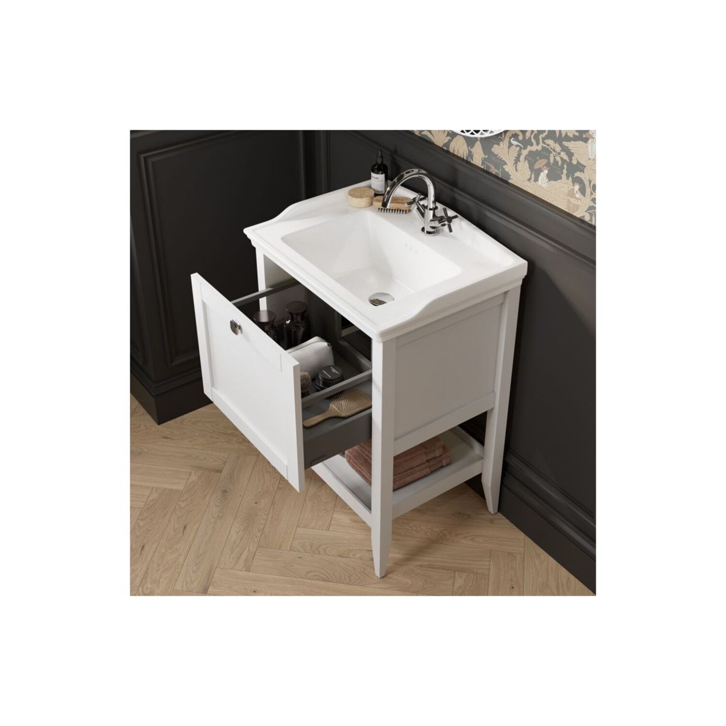 Dana 800mm Floor Standing 1 Drawer Basin Unit w/Basin - Matt White