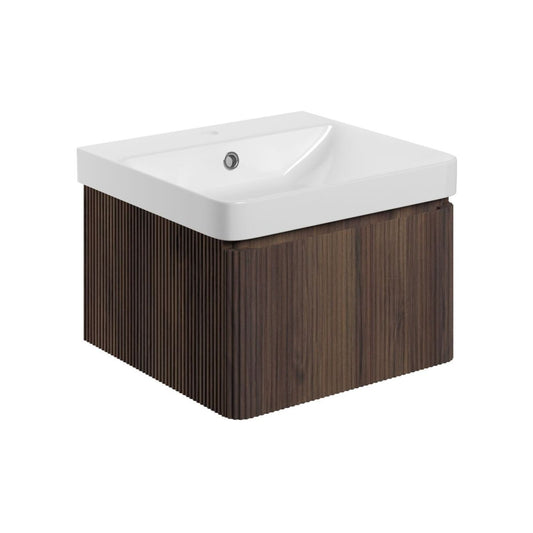 Mirelle 500mm Wall Hung 1 Drawer Basin Unit & 1 Tap Hole Basin - Textured Walnut