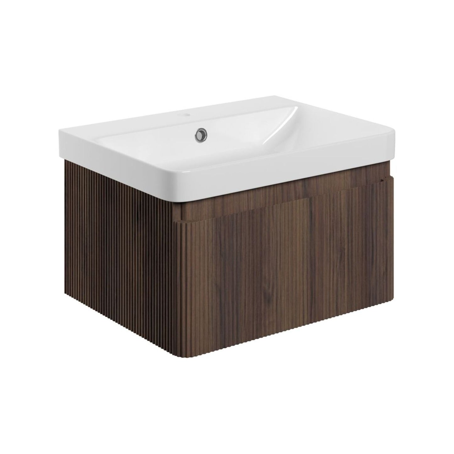 Mirelle 605mm Wall Hung 1 Drawer Basin Unit & 1 Tap Hole Basin - Textured Walnut
