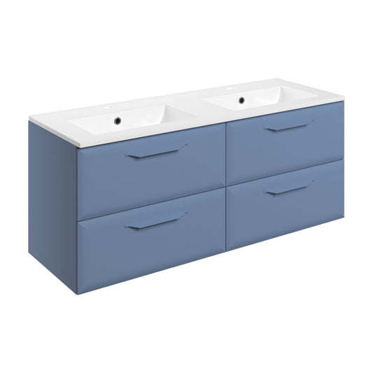 Mikoy 1210mm Wall Hung 4 Drawer Basin Unit w/2 Tap Hole Basin - Matt Misty Blue