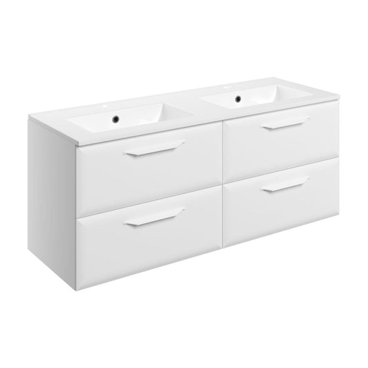 Mikoy 1210mm Wall Hung 4 Drawer Basin Unit w/2 Tap Hole Basin - Matt White