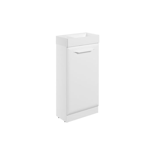 Mikoy 410mm Floor Standing 1 Door Cloakroom Basin Unit w/1 Tap Hole Basin - Matt White