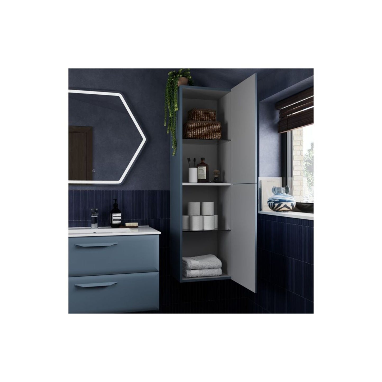 Mikoy 600mm Floor Standing 2 Door Basin Unit (No Top) - Matt Misty Blue