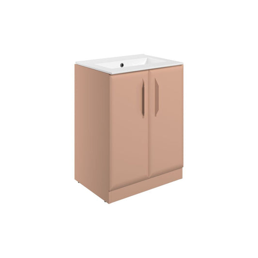 Mikoy 615mm Floor Standing 2 Door Basin Unit w/0 Tap Hole Basin - Matt Apricot