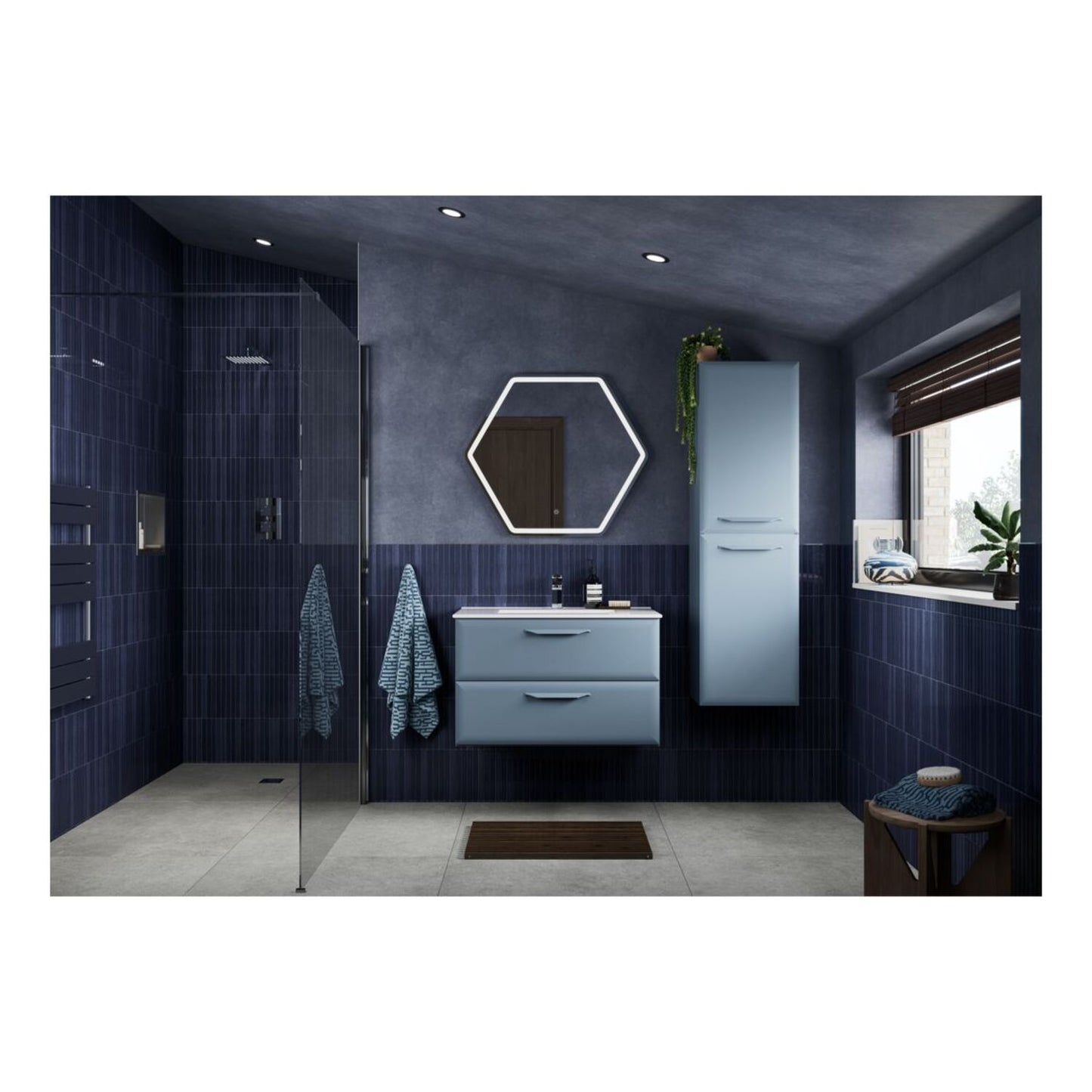 Mikoy 615mm Floor Standing 2 Door Basin Unit w/1 Tap Hole Basin - Matt Misty Blue