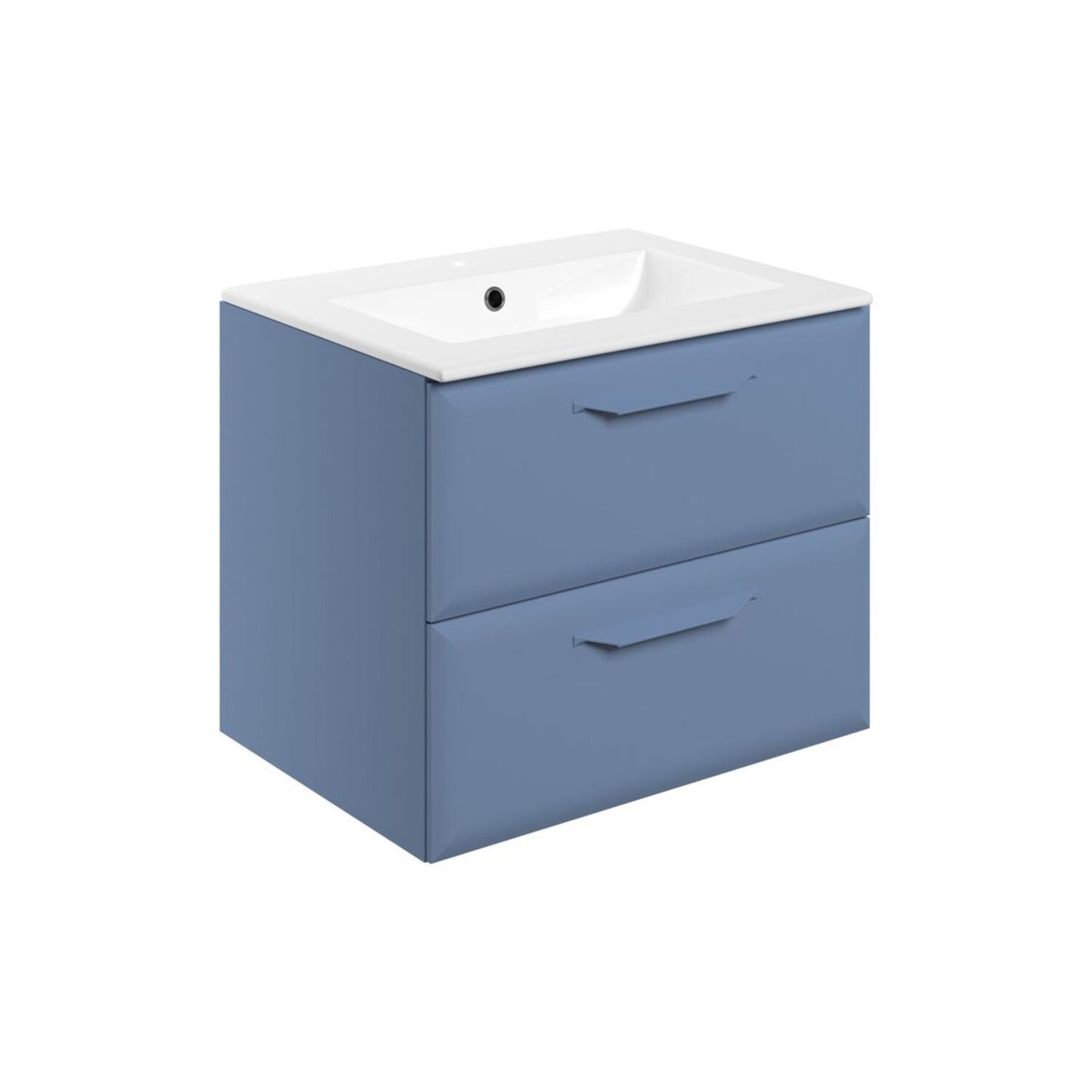 Mikoy 615mm Wall Hung 2 Drawer Basin Unit w/1 Tap Hole Basin - Matt Misty Blue