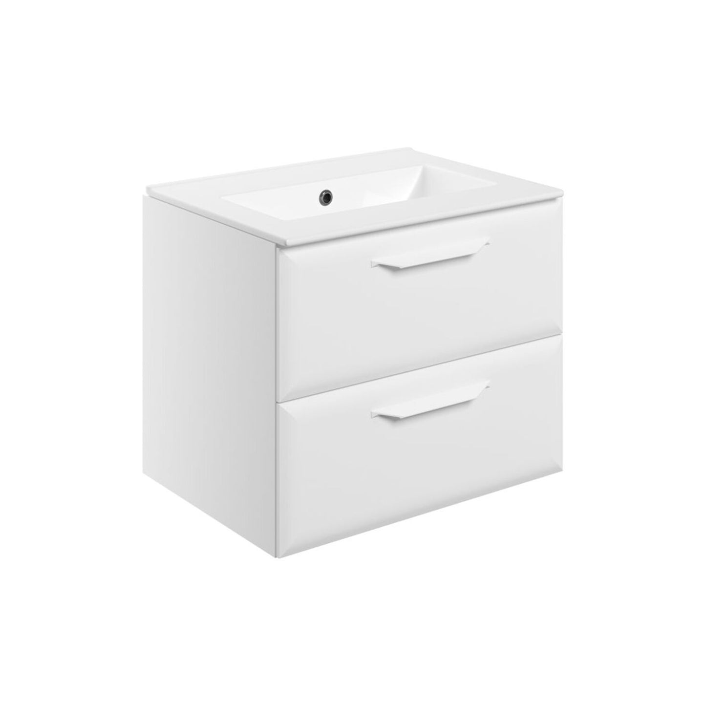 Mikoy 615mm Wall Hung 2 Drawer Basin Unit w/0 Tap Hole Basin - Matt White