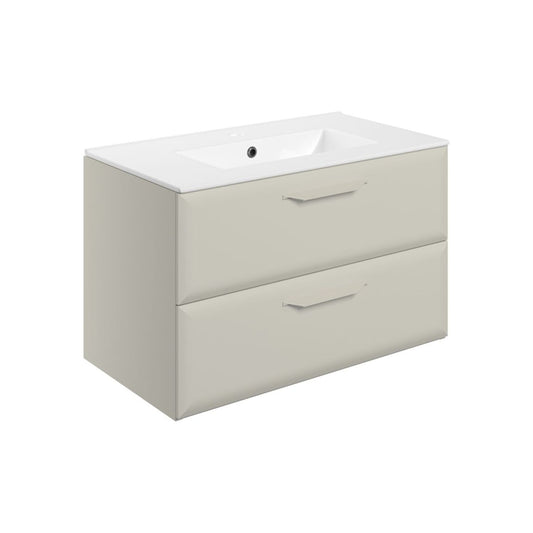 Mikoy 815mm Wall Hung 2 Drawer Basin Unit w/1 Tap Hole Basin - Matt Latte