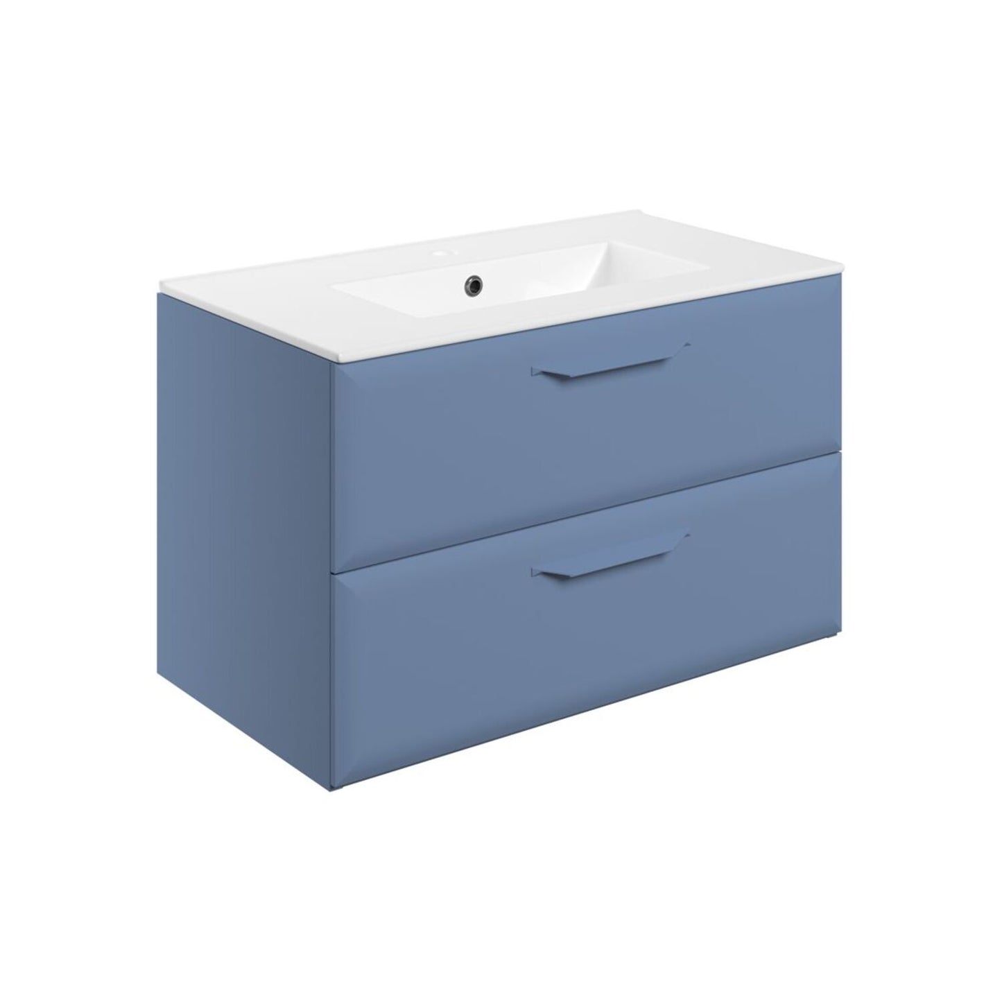 Mikoy 815mm Wall Hung 2 Drawer Basin Unit w/1 Tap Hole Basin - Matt Misty Blue