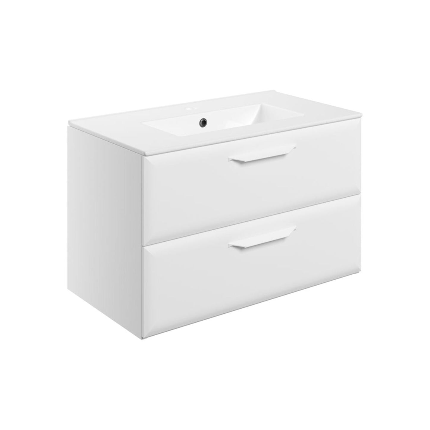 Mikoy 815mm Wall Hung 2 Drawer Basin Unit w/1 Tap Hole Basin - Matt White