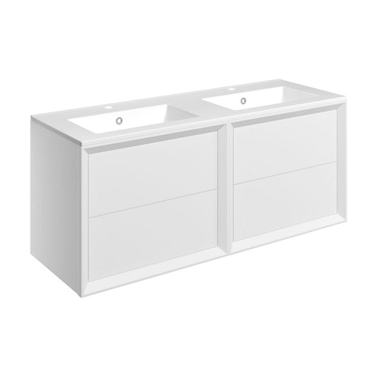 Seluna 1210mm Wall Hung 4 Drawer Basin Unit & 2 Tap Hole Thin Edge Basin - Matt White