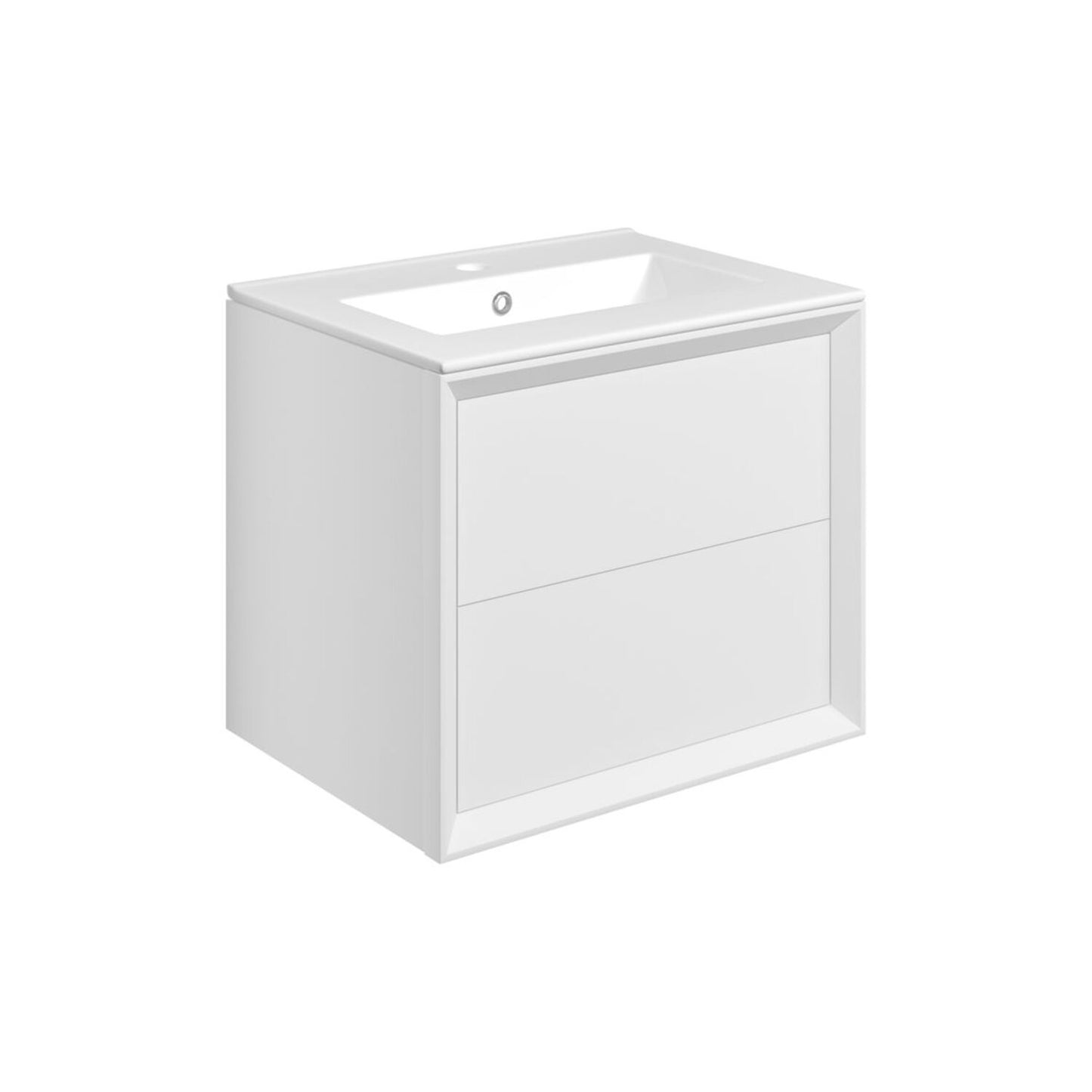 Seluna 610mm Wall Hung 2 Drawer Basin Unit & 1 Tap Hole Thin Edge Basin - Matt White