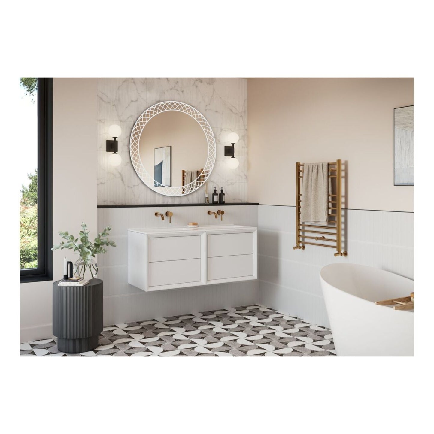 Seluna 610mm Wall Hung 2 Drawer Basin Unit & 1 Tap Hole Thin Edge Basin - Matt White