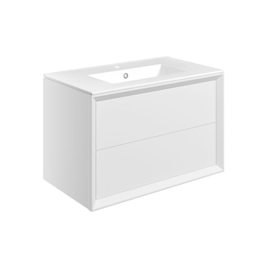 Seluna 810mm Wall Hung 2 Drawer Basin Unit & 1 Tap Hole Thin Edge Basin - Matt White