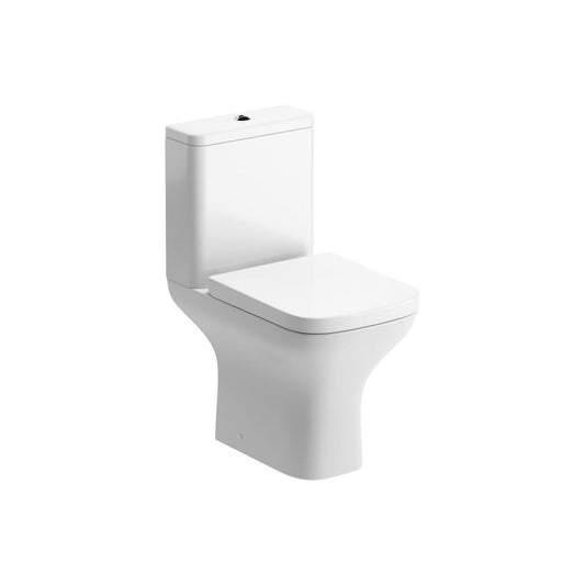 Calmea Rimless Short Projection Close Coupled Open Back WC & Wrapover Soft Close Seat