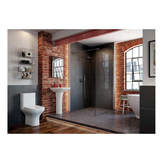 Calmea Rimless Short Projection Close Coupled Open Back WC & Wrapover Soft Close Seat