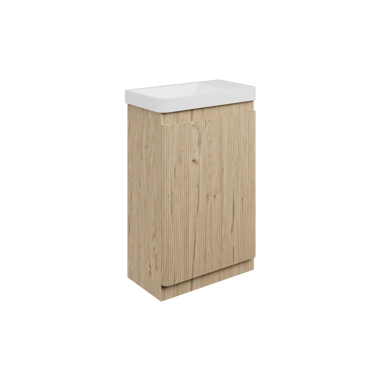 Mirelle 550mm Floor Standing Slim Depth 1 Door Basin Unit & 1 Tap Hole Basin - Textured Oak
