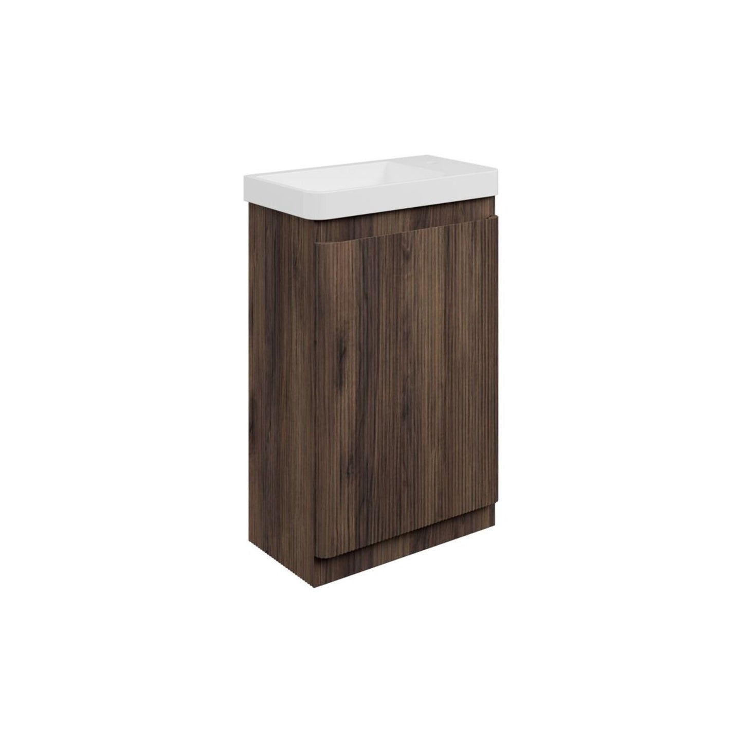 Mirelle 550mm Floor Standing Slim Depth 1 Door Basin Unit & 1 Tap Hole Basin - Textured Walnut