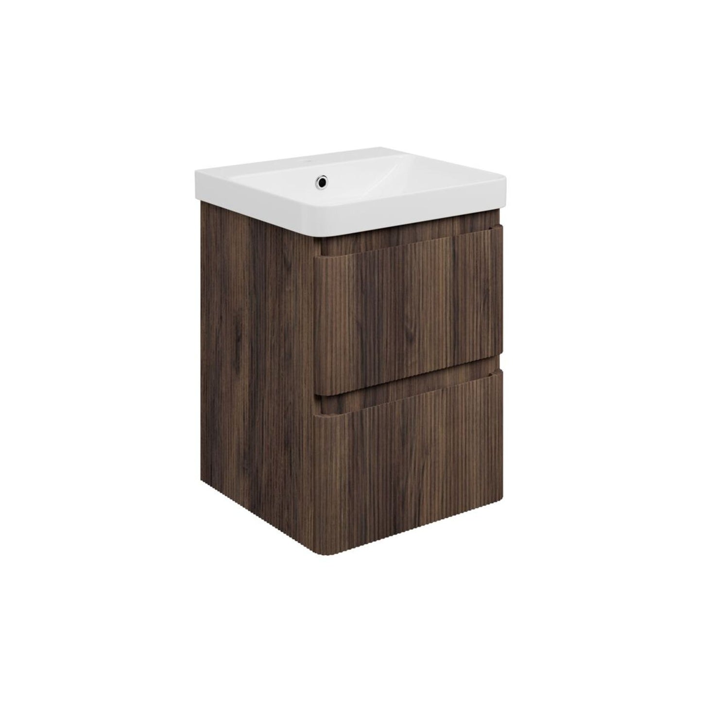 Mirelle 500mm Wall Hung 2 Drawer Basin Unit & 1 Tap Hole Basin - Textured Walnut
